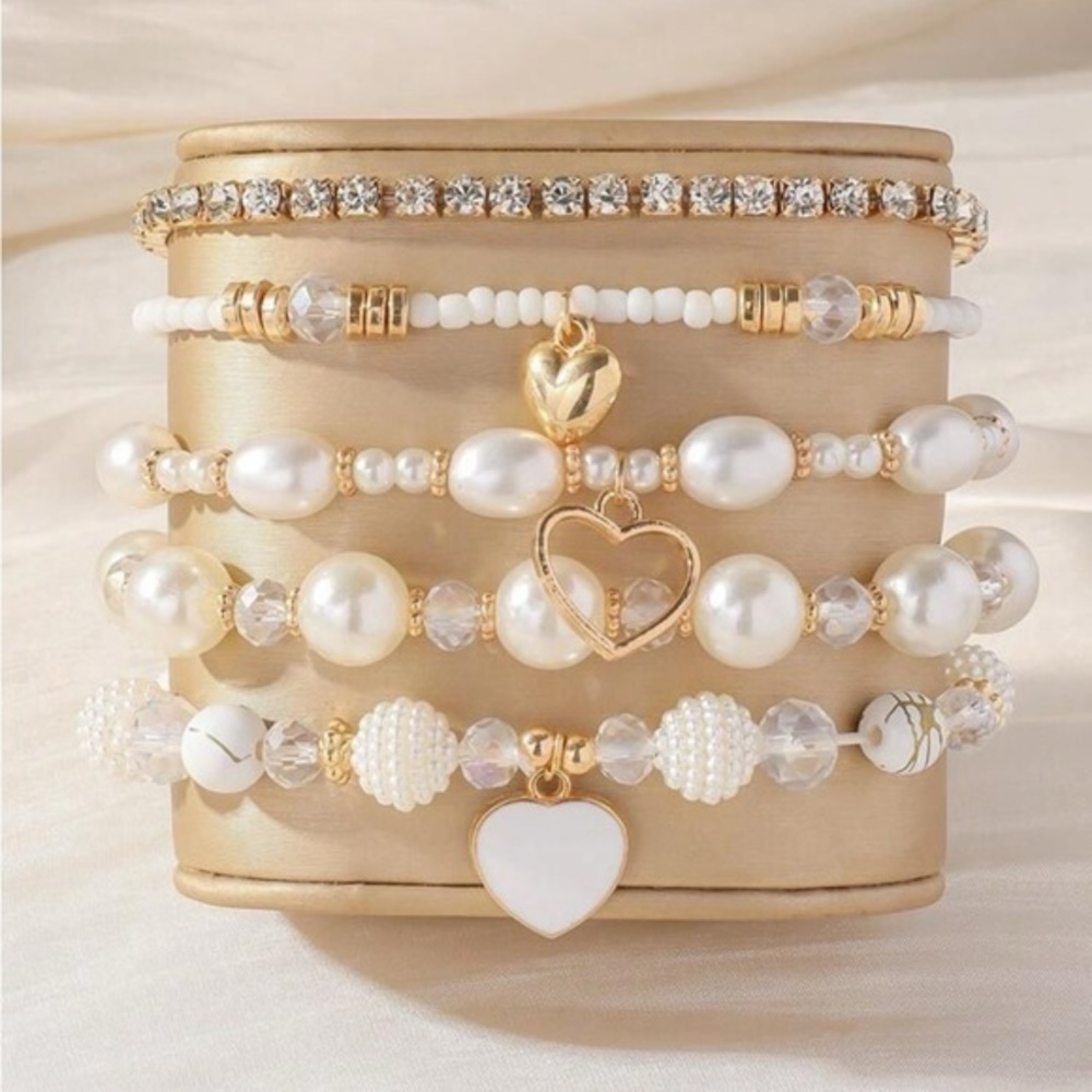Gold and White Bracelet Set